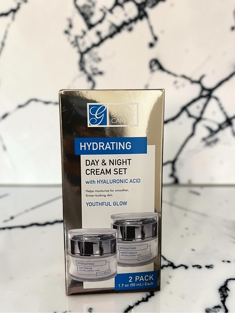Hydrating Day & Night Cream Set with Hyaluronic Acid - White / Silver